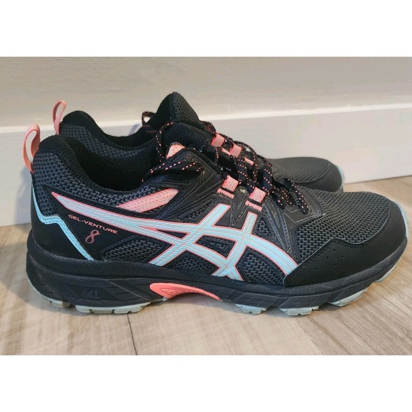 ASICS GEL VENTURE 8 TRAIL RUNNING SHOES WOMENS SIZE 9 BLACK CORAL SNEAKERS HIKE - Picture 1 of 11
